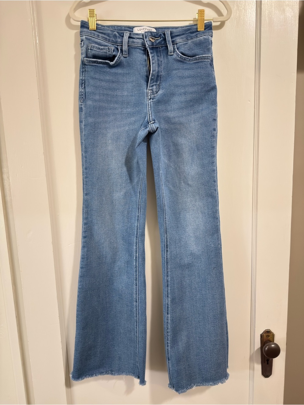 lovestitch Washed Blue Flare Jeans with Raw Hem